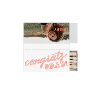 Custom White Classic Custom Photo Matchbox with Matte Poppy Ink Digital Print Colors and Matte Pastel Pink Ink Digital Print Colors has a Congrats graphic and a Congrats graphic and is good for use in Words, Hearts, Wedding themed parties and can't be beat. Showcase your style in every detail of your party's theme!