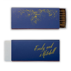 Personalized Stardream Peacock Candle Matchbox with Shiny Sterling Silver Foil has a Galaxy Dust graphic and is good for use in Organic, Stars themed parties and can be customized to complement every last detail of your party.