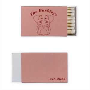 Don't leave your furry best friend out of your wedding plans! Custom matchboxes with an adorable schnauzer graphic will be a huge hit as a dog themed wedding party favor. 