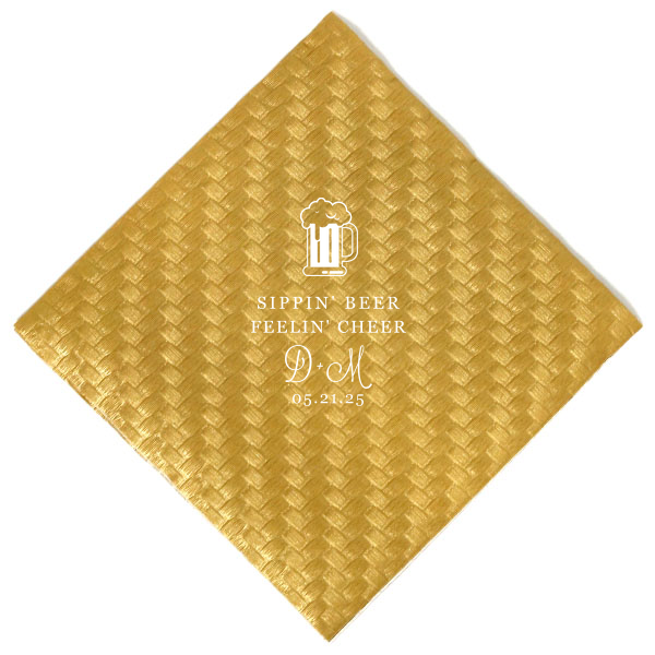 Custom Sand Cocktail Napkin with Matte White Foil has a Brew graphic and is good for use in Drinks themed parties and can be customized to complement every last detail of your party.