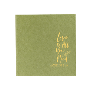 Personalized Dove Gray Luncheon Napkin with Shiny 18 Kt Gold Foil has a Leaf graphic and is good for use in Love and Wedding themed parties and are a must-have for your next event—whatever the celebration!