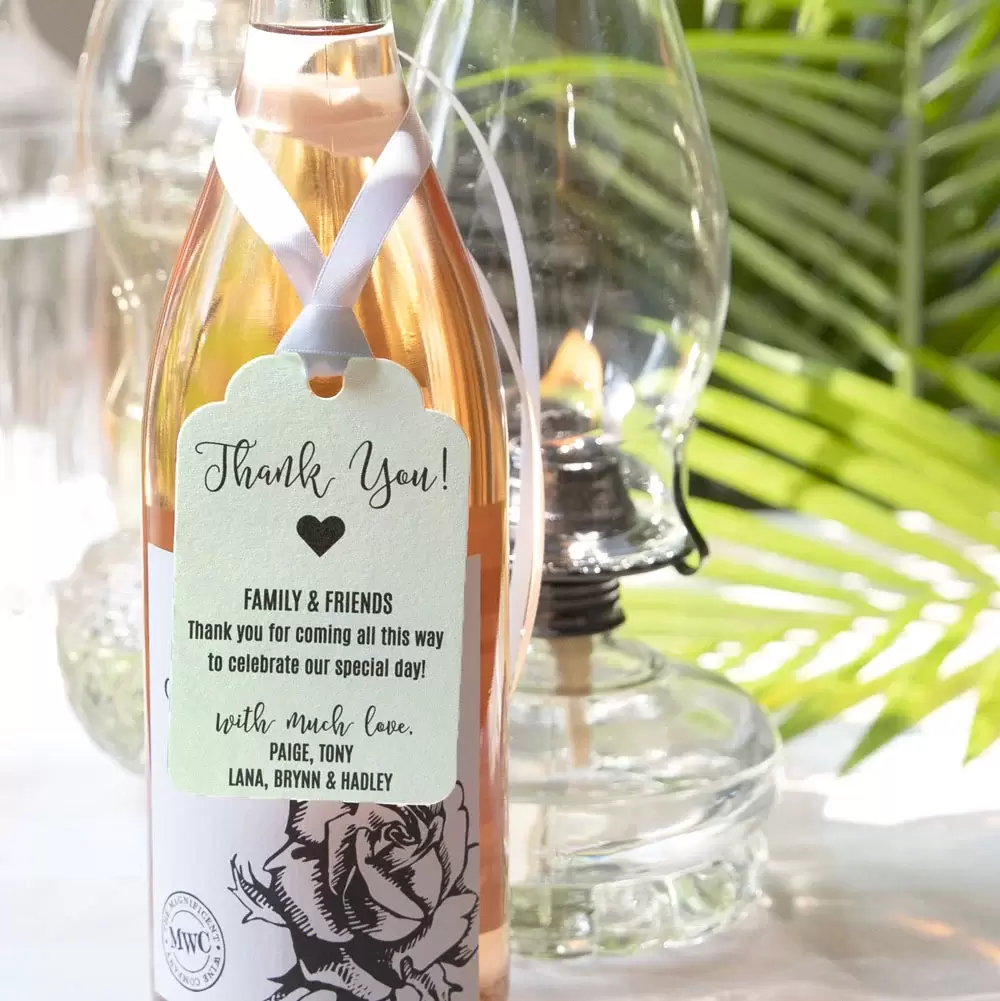 add custom wine tags to your wedding favors with For Your Party
