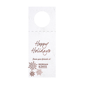 ForYourParty's personalized White Wood Wine Hang Tag with Shiny Merlot Foil has a Snowflake Cluster graphic and is good for use in Delphine themed parties and can't be beat. Showcase your style in every detail of your party's theme!