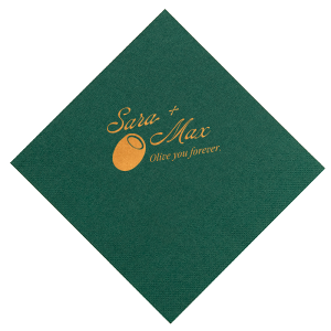For your once in a life time special event you can't go wrong with the Olive You Forever Napkin. Cheekily express your devotion to one another with the trendy design in your choice of colors and styles.