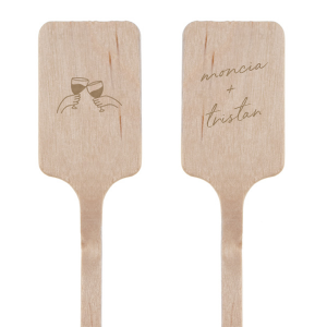 The Cheers to Love Stir Stick captures the essence of celebration with a heartwarming graphic of two hands clinking glasses on one side, and on the other, your names inscribed in a delicate, hand-painted style script. This endearing and personal touch is ideal for commemorating shared moments and elevating the toast at any couple's event. It's a charming addition to engagements, weddings, or anniversary parties.
