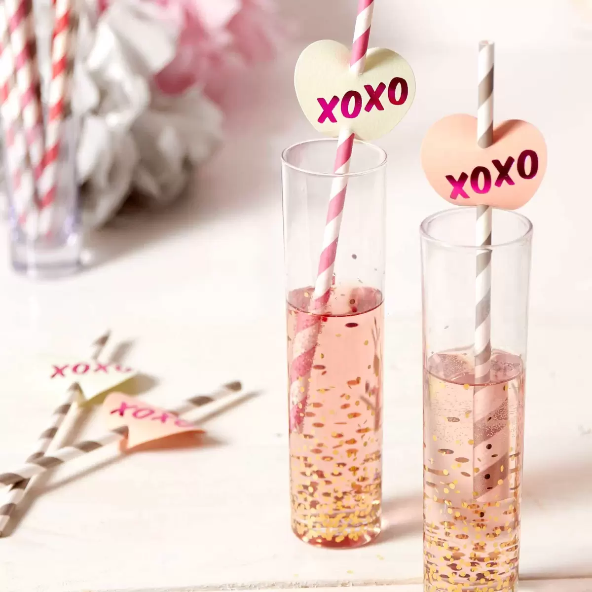 custom straw tags from For Your Party for Your galentine's day decor needs