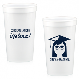 Our personalized Gold 16 oz Stadium Cup with Matte Navy Ink Cup Ink Colors has a Grad Girl graphic and is good for use in Graduation themed parties and are a must-have for your next event—whatever the celebration!