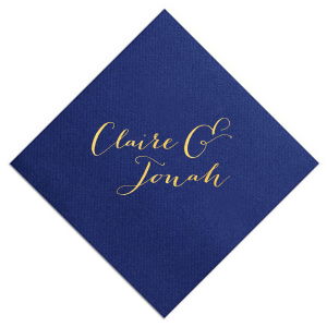 Personalized Navy Cocktail Napkin with Shiny 18 Kt Gold Foil will look fabulous with your unique touch. Your guests will agree!