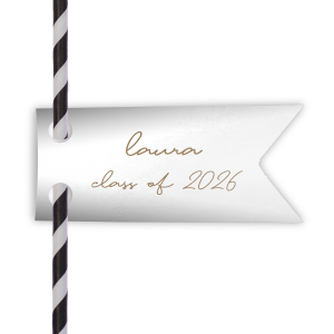 Add a personalized touch to your celebratory drinks with the Graduation Soiree Sip Straw Tag, elegantly inscribed with the grad's name and year of graduation in a sleek script font. A modern and stylish detail for sipping in honor at any classic graduation gathering.