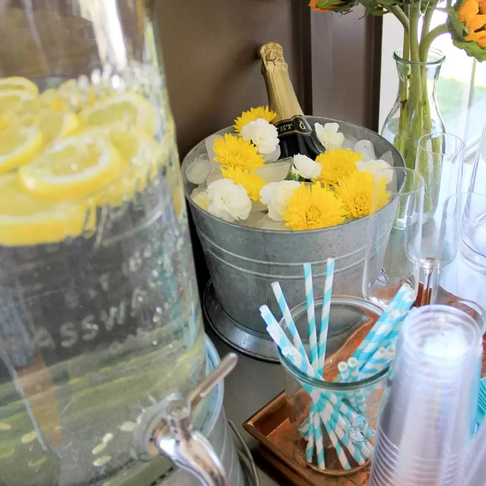 Flowers and ice champagne bucket