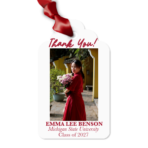 Tie up the previous chapter in your life with the Script Thank You Class Of Graduation Custom Photo Gift Tag. Ideal for thank yous and well wishes, the customizable gift tag features your personally uploaded photo, making you the star of the show.