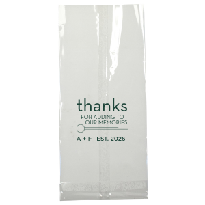 Our beautiful custom Ivory Goodie Bag with Matte Spruce Foil Color has a Circle Flourish graphic and is good for use in Accents themed parties and couldn't be more perfect. It's time to show off your impeccable taste.