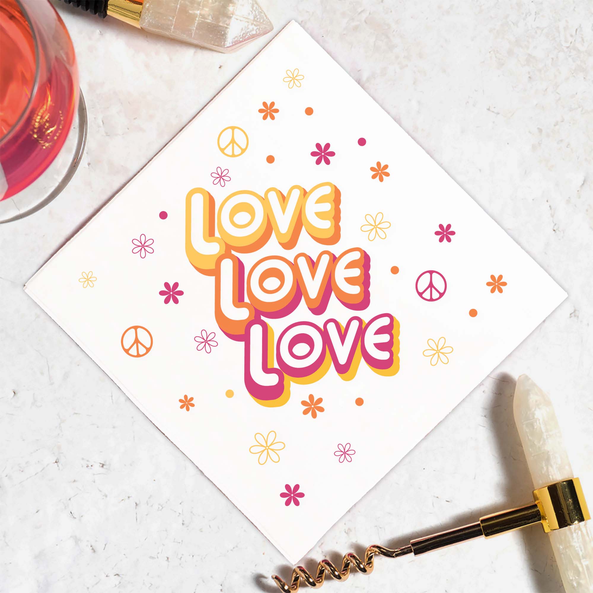 Retro styled party napkin styled with corkscrew