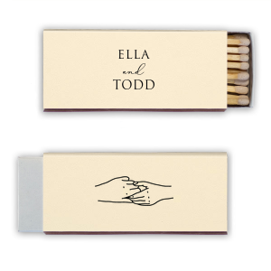Our custom Stardream Super Gold Classic Matchbox with Matte Black Foil has a Holding Hands graphic and is good for use in Trendy, Wedding themed parties and will make your guests swoon. Personalize your party's theme today.