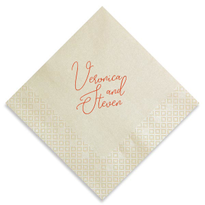 The Flowy Artistic Script Names Napkin celebrates love with its flowy, artistic script that gracefully showcases the couple's names. This design's subtlety speaks volumes, making the names a central, elegant focus, perfect for lending a personalized and refined touch to any wedding or intimate gathering.