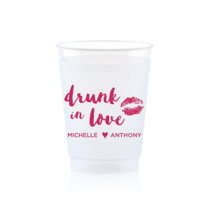 Dress up your drinks with this trendy hand lettered font at your bachelorette weekend or casual wedding reception bar. Custom cups also double as fantastic personalized party favors!