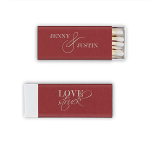 "Ignite romance with the Love Struck Wedding Match. Featuring swirling, elegant script and a single peony, this design symbolizes happiness, romance, and prosperity. Perfect for celebrating love with a touch of timeless beauty.

"