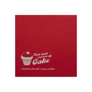 Add a sweet touch to the graduation festivities with the Piece of Cake Graduation Napkin, featuring a delightful cupcake graphic and the playful phrase "That was a piece of cake," along with the graduate's name and year. A lighthearted nod to their accomplished journey.