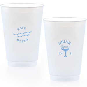 Save Water Drink Frost Flex Cup will bring a nautical nod to your next party. Featuring a waves and tropical drink graphic, you can customize this cup with your initials for your upcoming destination or beach wedding. 