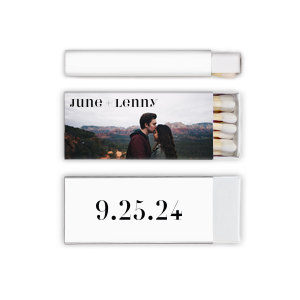 Our beautiful custom White Classic Custom Photo Matchbox with Matte Black Ink Digital Print Colors are a must-have for your next event—whatever the celebration!