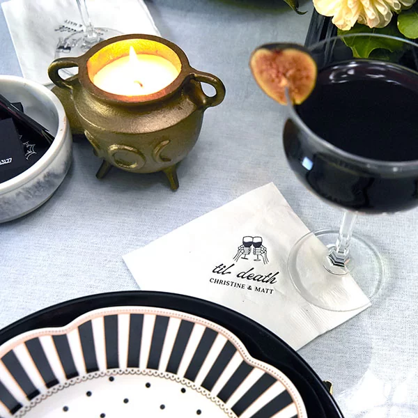 Til Death Napkin under cocktail and plate