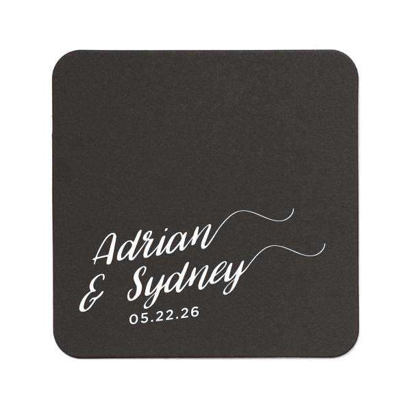 The ever-popular White Square Coaster with Shiny Rose Quartz Foil will give your party the personalized touch every host desires.