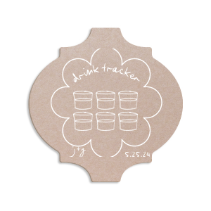 Keep tabs on the evening's libations with the Kitschy Cocktail Hour Drink Tracker Coaster, an inventive element for a whimsical and modern wedding. This unique coaster features floral-framed modern line drawings of glasses, providing a chic way for guests to mark their drink count. Personalize with the couple's initials and wedding date for a functional yet stylish keepsake.