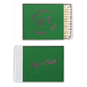 The Bespoke Logo Initials Stamp Wedding Match design charmingly transforms the couple's initials into a bespoke logo, playfully echoing the sophistication of a stamped seal. The city and date add a personalized, almost official flair, turning each piece into a unique hallmark of their special day.