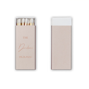 Celebrate your love with a spark of style using the Boho Terracotta Elegant Wedding Matchbook from the chic and moody fall wedding collection. The word "The" introduces your union in a distinguished serif font, leading to your shared last name in a flowing script. Complete this personalized piece with your wedding date, all set against the backdrop of warm, earthy tones.