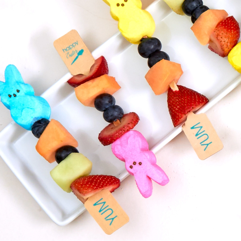 add something cute to the Easter brunch buffet with fruit kabobs on personalized stir sticks from For Your Party