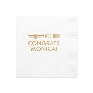 Our personalized White Cocktail Napkin with Satin 18 Kt. Gold Foil Color has a Horn 2 graphic and is good for use in Music themed parties and will add that special attention to detail that cannot be overlooked.