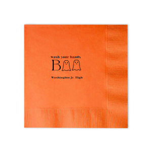 The Wash Your Hands Boo Napkin will elevate your bathroom this Halloween season. Two ghosts help spell out "wash your hands boo." You can personalize with your name, school, or location of your Halloween party!
