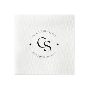 Embrace the essence of matrimonial elegance with the Nuptial Arch Initials Napkin, featuring the couple's names and wedding date in a minimal and pristine design, arched gracefully over their shared initials. A timeless touch for your wedding day decor.