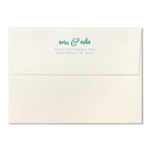 Our custom Lettra Pearl White 110lb Invitation Envelope with Black Ink Letterpress Inks has a Fancy Flourish 6 graphic and is good for use in Modern themed parties and will add that special attention to detail that cannot be overlooked.