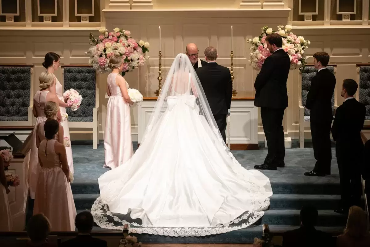 stunning Preppy Pink Luxury wedding vows photo