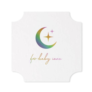 If you are throwing a baby shower, this custom coaster is for you! Featuring a beautiful moon and stars motif, you can personalize this coaster with the name of the baby to be. 