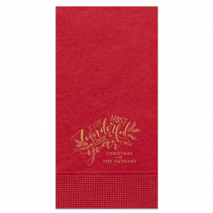 Celebrate the season's spirit with the The Most Wonderful Time Holiday Napkin, where a medley of fonts and boughs of foliage bring the beloved carol to life. The standout 'Wonderful' and space for your family name add a personal note to holiday revelry.