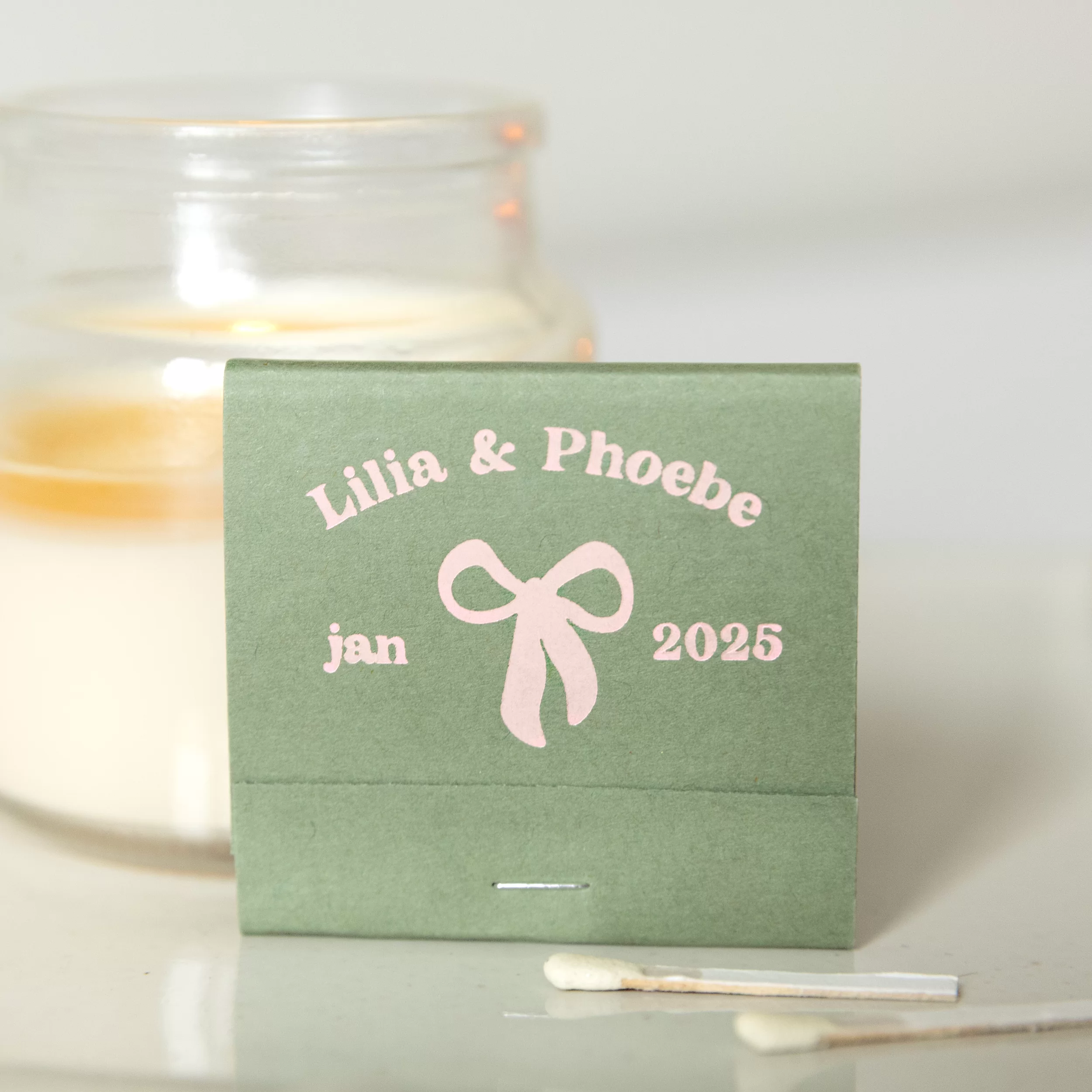 Sage matchbook with custom print