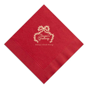 Personalize your party's theme with the Season's Greetings Napkin. The classic seasonal design feature customizable text in a variety of paper and ink colors to best match your impeccable taste, ensuring your holiday event is the year's highlight.
