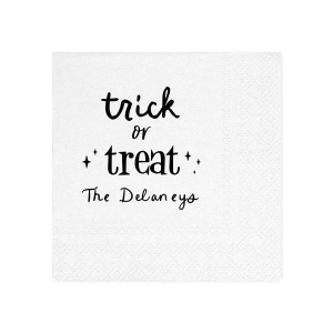 The Starry Trick Or Trick Napkin is the perfect custom Halloween party accessory for your event. Personalize this star adorned personalized napkin with your family's last name in a modern script font. This minimal Halloween napkin will add the perfect detail to your Halloween party. 