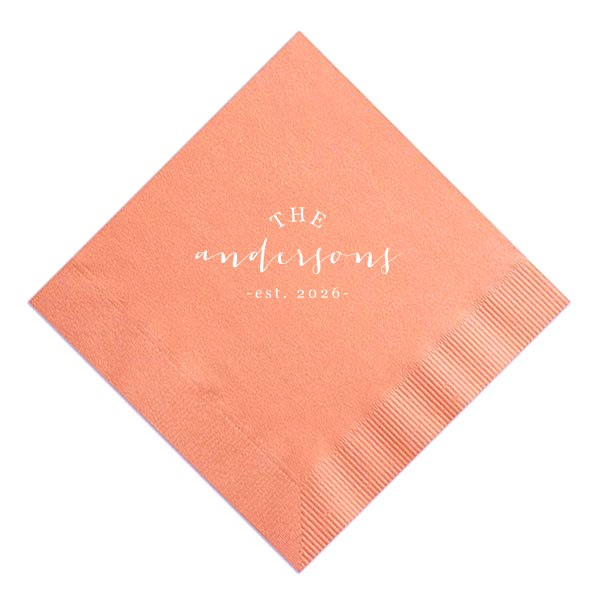 Commemorate the start of a shared journey with the Family Est Napkin proudly featuring your new surname in lively script above the year 'Established.' Perfect for celebrating the creation of your family and your enduring bond
