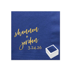 The names of your loved ones written in a script font with a special date branded on this napkin would be a beautiful decoration on someone's special day. Surprise them!