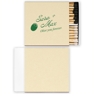 The Olive You Forever Matchbook makes for a great memento to share with your friends and loved ones. Customize the classy design in your choice of foil stamp and paper colors to create a unique keepsake for your next engagement, wedding, or anniversary party!