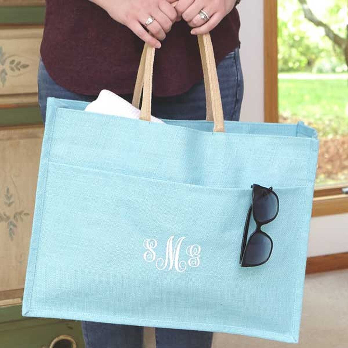 Monogrammed tote bags deals with pockets