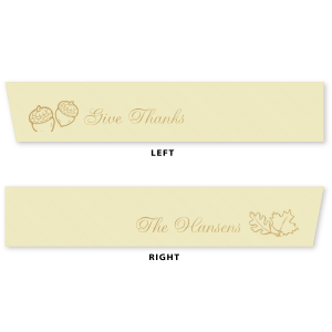 Our custom Espresso 5/8" Satin Ribbon with Satin 18 Kt. Gold Foil Color has a Acorns graphic and a 2 Leaves graphic and is good for use in Floral themed parties and can be customized to complement every last detail of your party.
