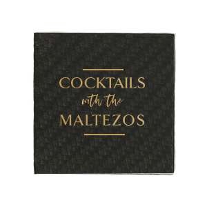 The At Home Cocktail Party Name Napkin stylishly welcomes guests, featuring the family name elegantly framed by horizontal lines. The phrase "with the" in playful script adds a touch of whimsy, blending sophistication with a personalized, fun atmosphere for at-home gatherings.