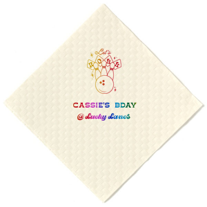 The Bowling Birthday Let's Roll Napkin is perfect for your next birthday party. Featuring a retro 'Let's Roll' bowling graphic, you can personalize this design with the birthday star's name and event location for a unique touch. Perfect for a throwback celebration at the lanes.