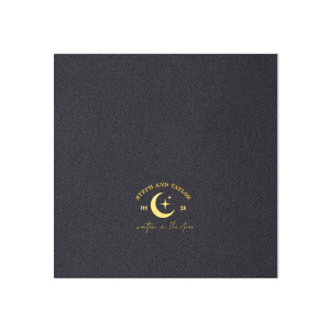Set a celestial stage for your nuptials with the Celestial Matrimony Napkin, displaying the couple's names arched above a moon and stars, framed by the wedding date, and finished with the romantic phrase "Written in the Stars." A heavenly touch for your star-crossed celebration.