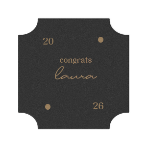 Protect surfaces while celebrating in style with the Graduation Soiree Dot Adorned Coaster, personalized with the graduate's name and year in a modish script font, and embellished with two elegant dot graphics. A sophisticated addition to any classic graduation party decor.
