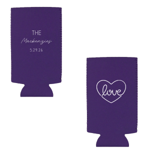 Our custom Light Gray Round Can Cooler with Matte Black Ink has a Love Heart Sign graphic and is good for use in Wedding, Anniversary, Hearts themed parties and can't be beat. Showcase your style in every detail of your party's theme!